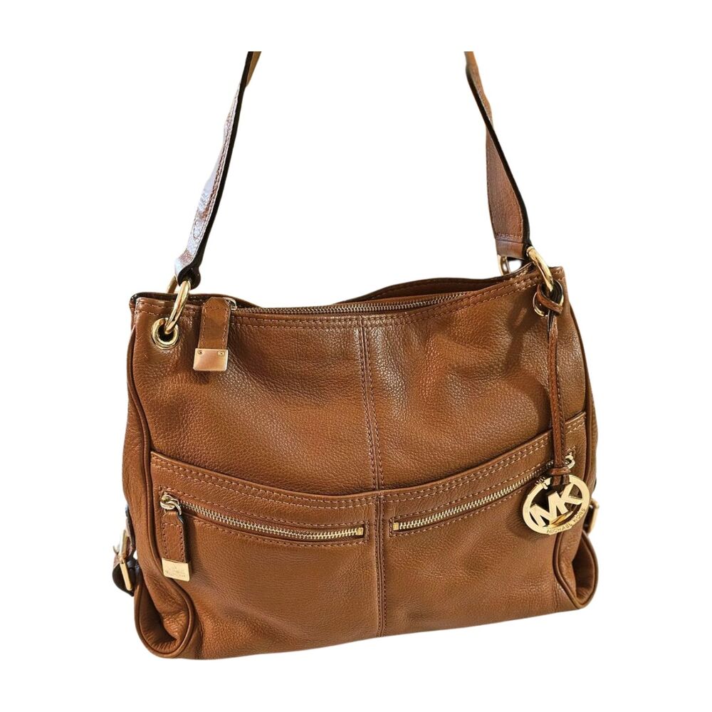 Michael Kors HANDBAG "Layton" BROWN PEBBLED LEATHER Shoulder Bag MULTI POCKET